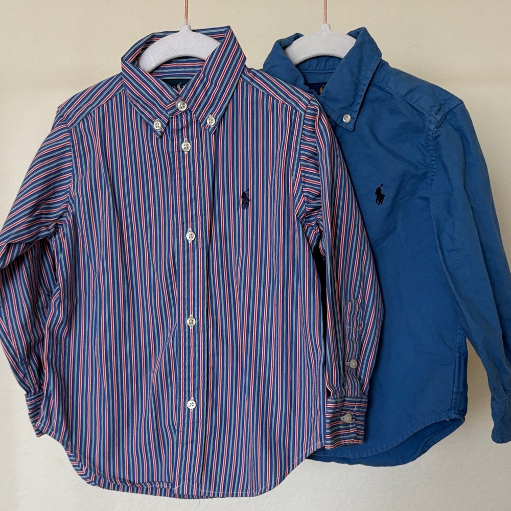 Ralph Lauren 3T Kids Striped and Solid Blue Button Down Shirts Cotton